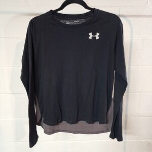 Under Armour HeatGear Loose Fit Long Sleeve Athletic Top Black Gray Workout Gear